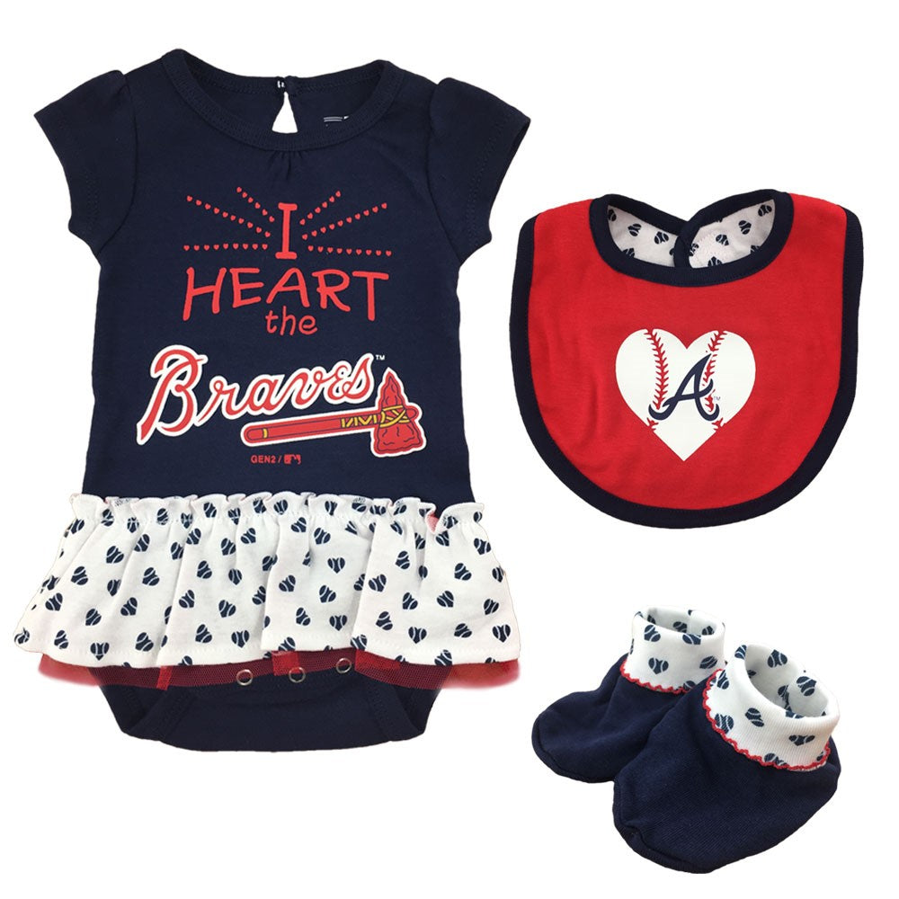 Baby Girl I Heart The Braves Skirted Bodysuit Set – babyfans