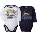Chargers Infant Long Sleeve Logo Onesies-2 Pack