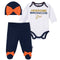 Awesome Broncos Baby Girl Bodysuit, Footed Pant & Cap Set