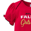 Atlanta Falcons Girls Shine 3 Pack Short Sleeved Bodysuit Set