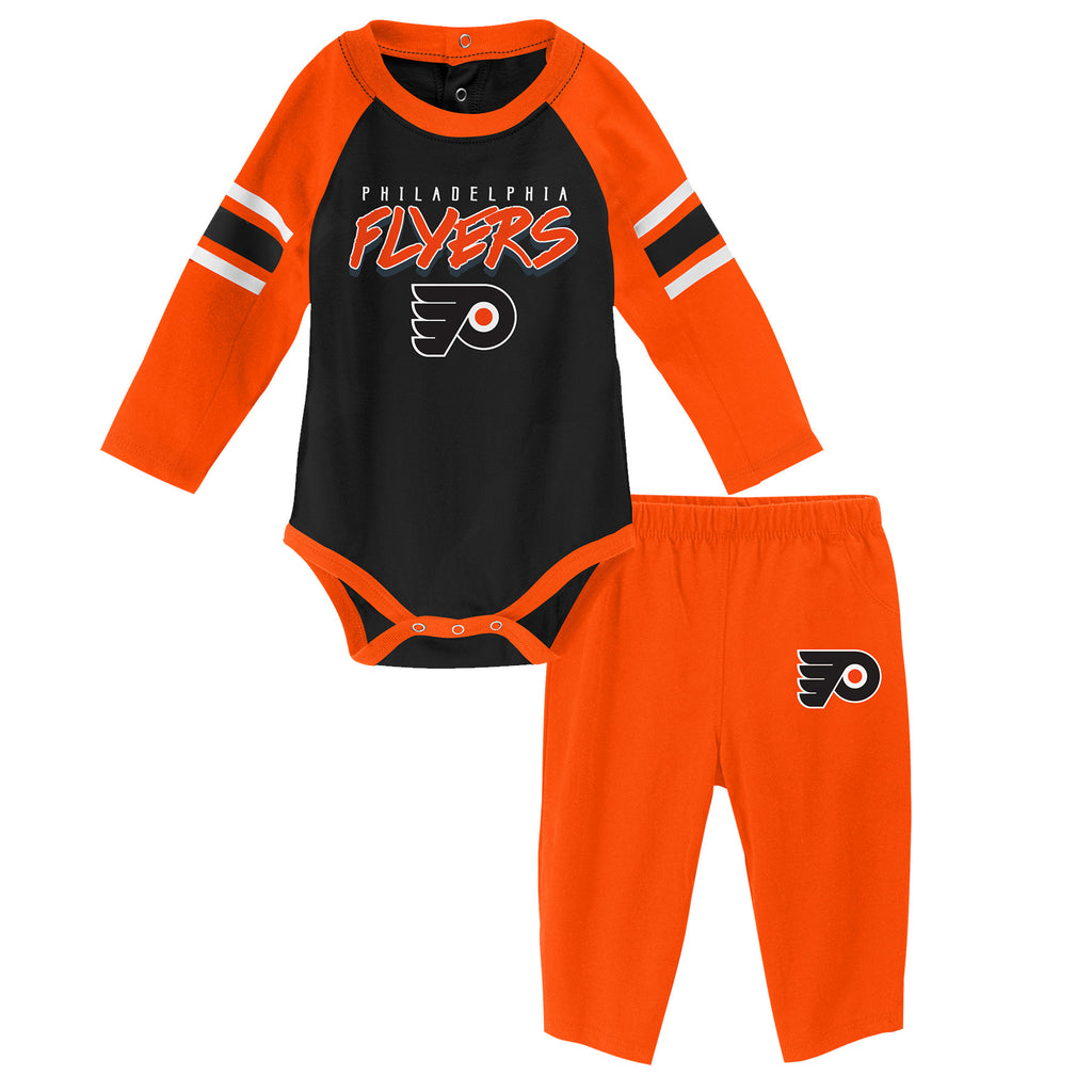 Outerstuff Girls Infant White/Black Philadelphia Flyers I Love Hockey Bodysuit Pants & Headband Set