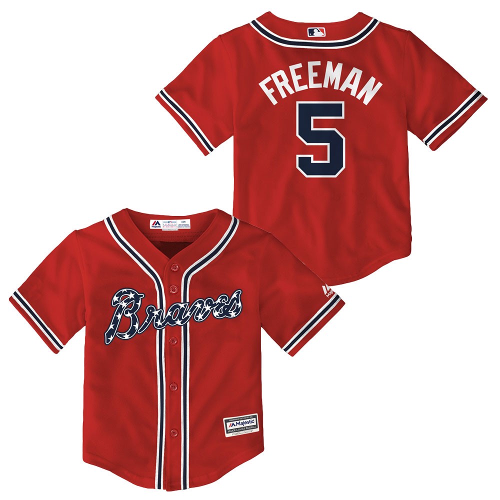 Kids Atlanta Braves 5 Freddie Freeman White Red Youth Baseball