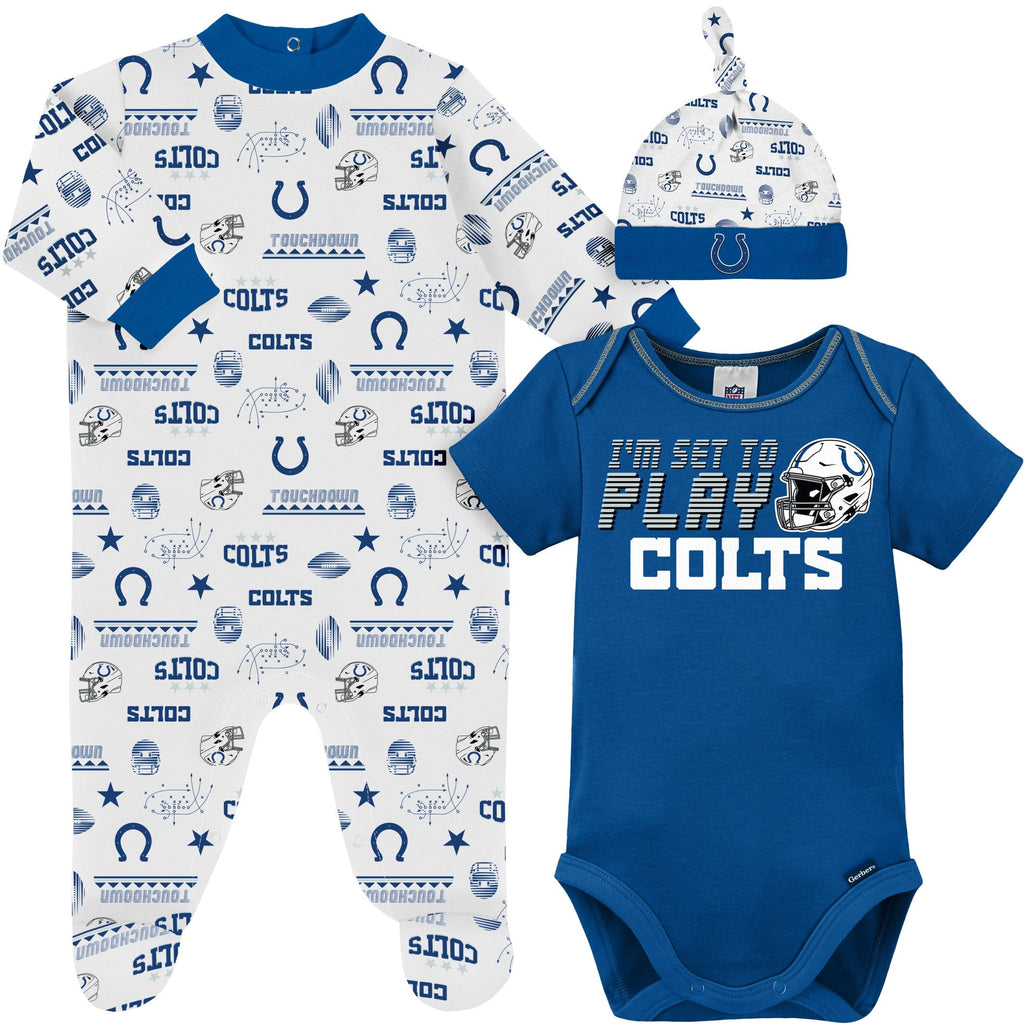 Indianapolis Colts Newborn & Infant Little Champ Three-Piece Bodysuit, Bib  & Booties Set - Royal/Gray