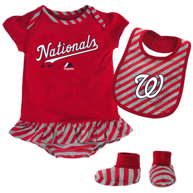 Nationals Girl Striped Bib, Bootie and Creeper Set 