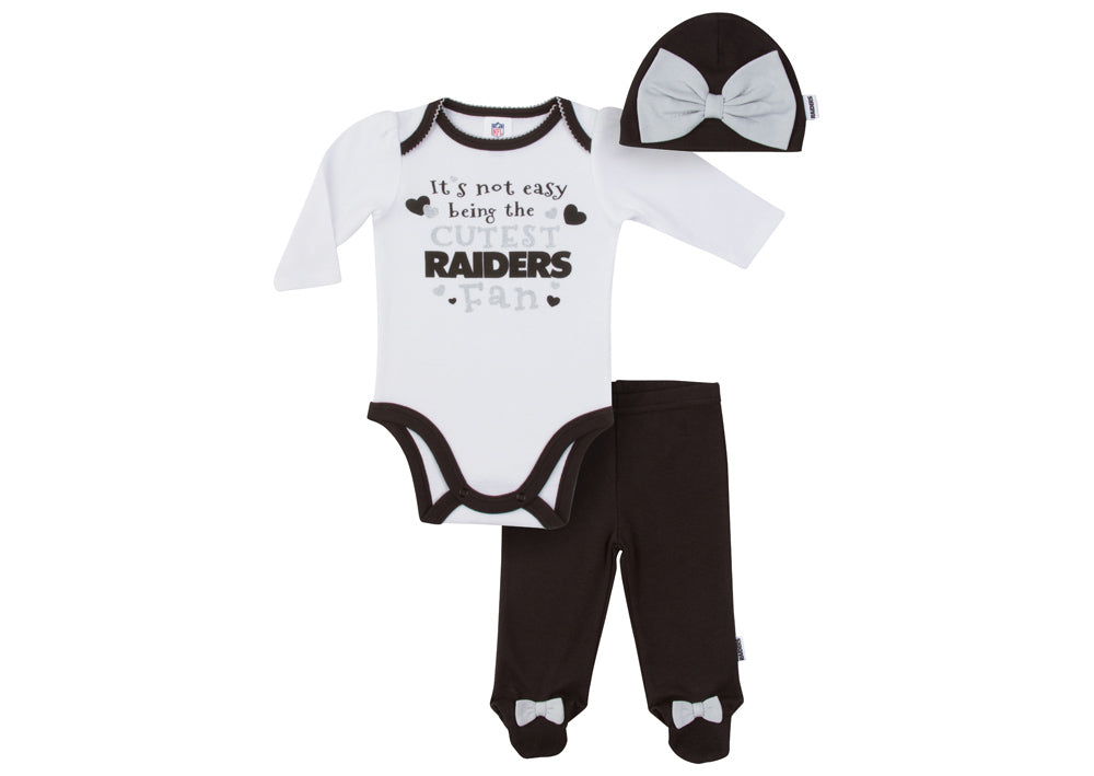 Las Vegas Raiders Dream Team Newborn & Infant Bodysuit, Pants & Hat Set -  White/Black