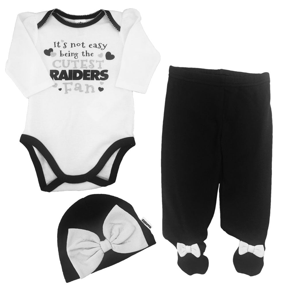 Las Vegas Raiders Girls Infant All Dolled Up Three-Piece Bodysuit, Skirt