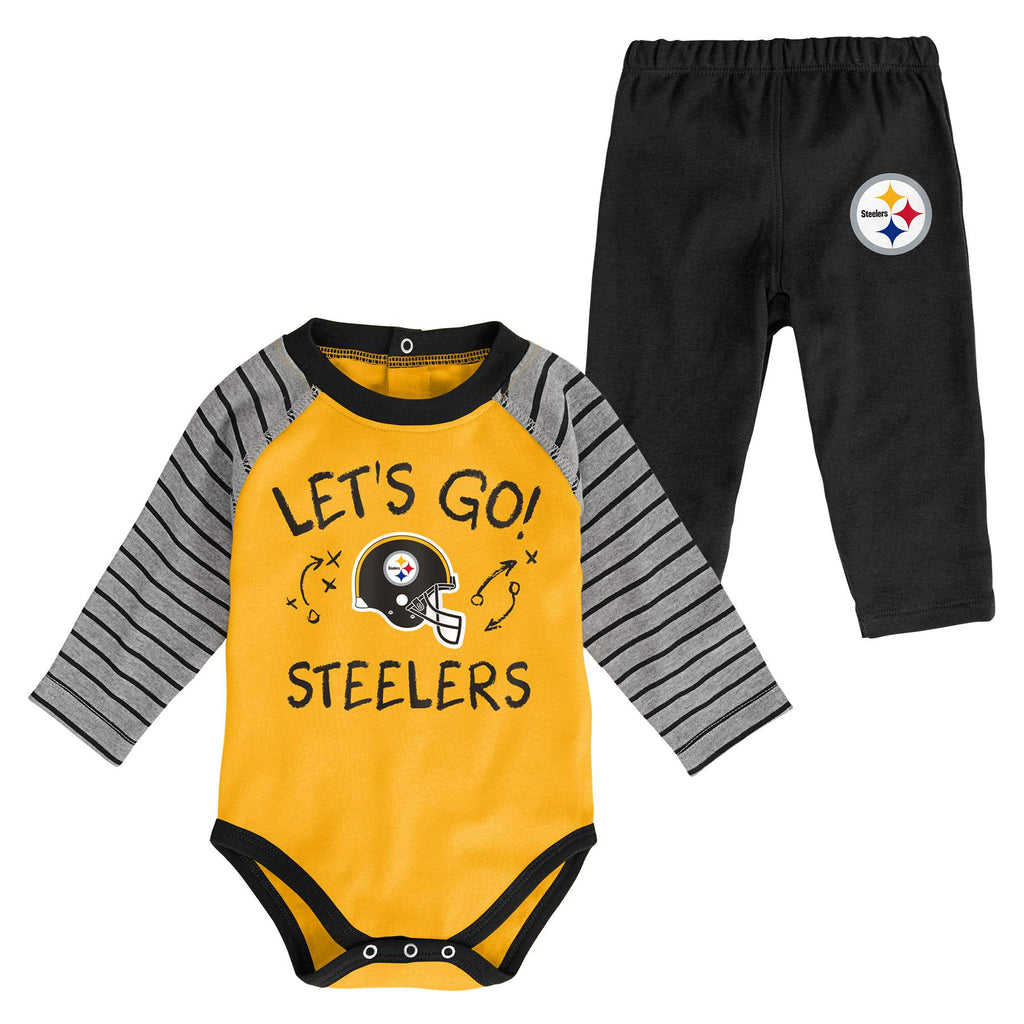 NFL Pittsburgh Steelers Baby Girls Bodysuit, Pant and Cap Outfit Set,  3-Piece 