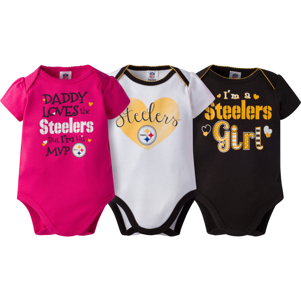 Steelers Baby Girl Onesie, Footed Pant & Cap Set – babyfans