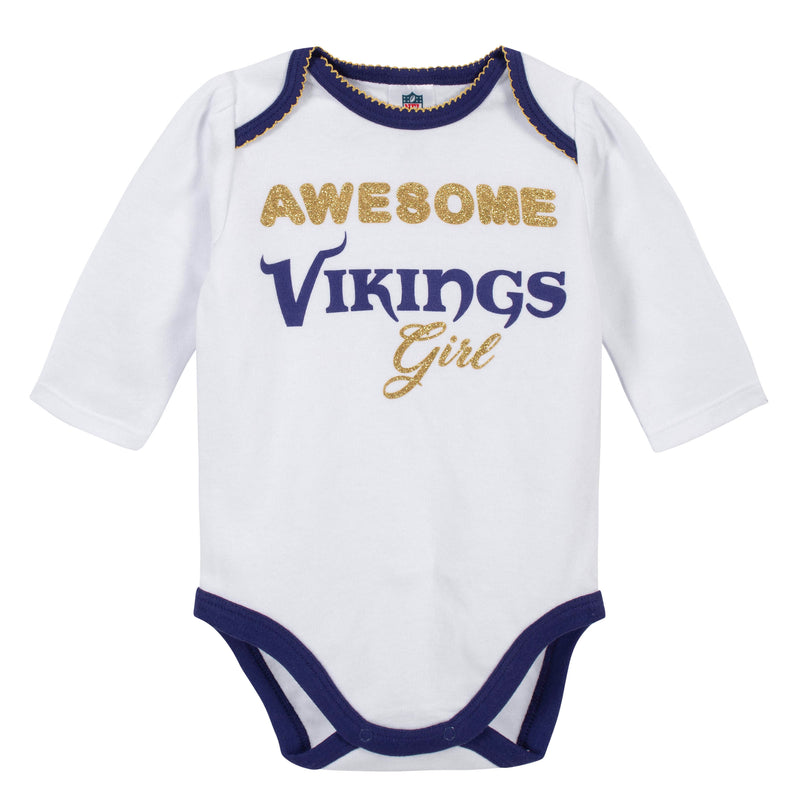 Awesome Vikings Baby Girl Bodysuit, Footed Pant & Cap Set