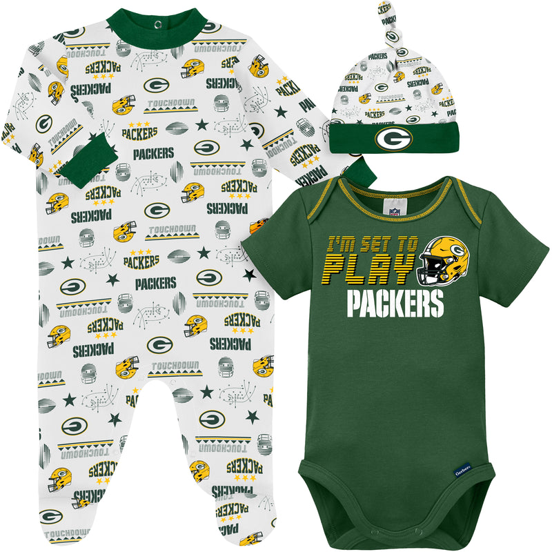 Packers Baby Boys 3-Piece Bodysuit, Sleep 'N Play, and Cap Set