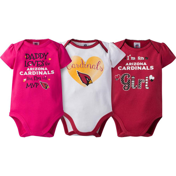 NFL 3-Pack Baby Girls Arizona Cardinals Short Sleeve Bodysuits - 3-6mo