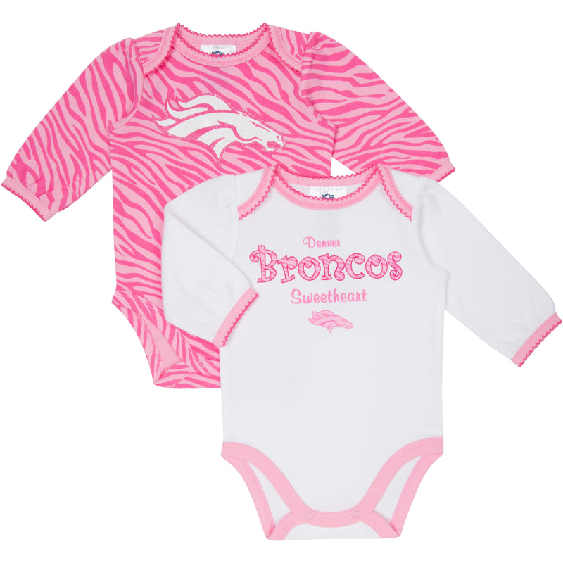 Broncos Pink Long Sleeved Onesies 2-Pack