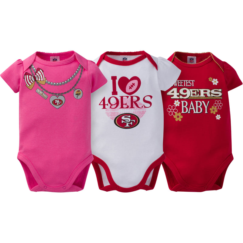 San Francisco 49ers 3-Pack Baby Girl Short Sleeve Bodysuits