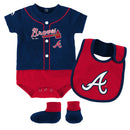 Braves Baby Ball Player Creeper Bib and Bootie Set