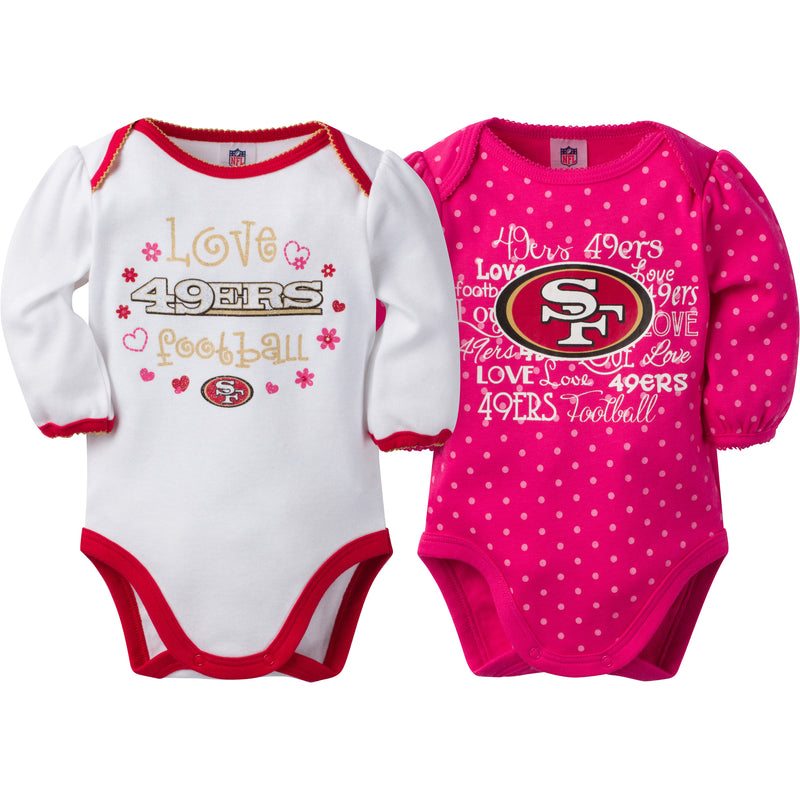 49ers Infant Girls Long Sleeve 2 Pack Bodysuits