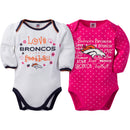 Broncos Infant Girls Long Sleeve 2 Pack Bodysuits