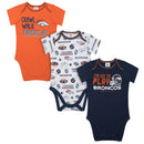 Broncos All Set To Play 3 Pack Short Sleeved Onesies Bodysuits