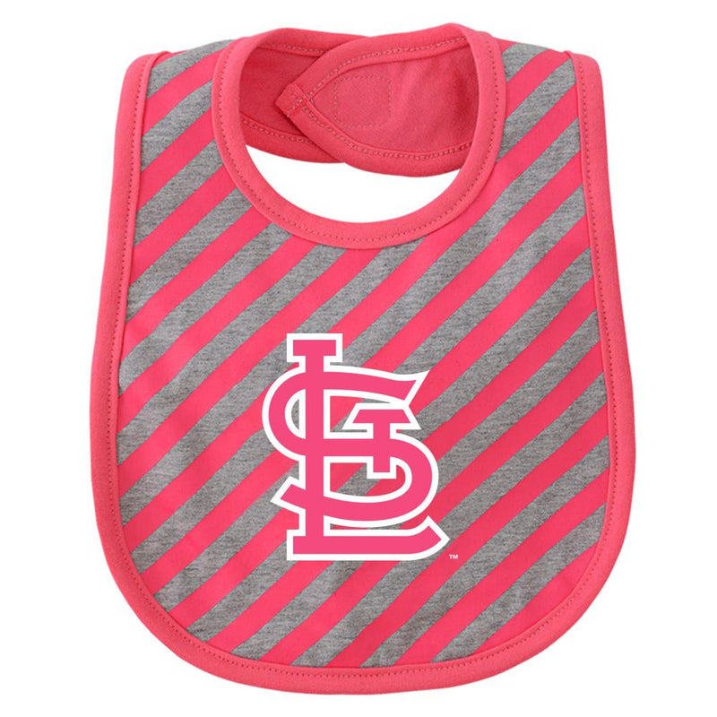 Cardinals Girl Pink Striped Bib, Bootie and Creeper Set