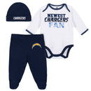 Newest Chargers Fan Baby Boy Bodysuit, Footed Pant & Cap Set