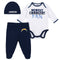 Newest Chargers Fan Baby Boy Bodysuit, Footed Pant & Cap Set