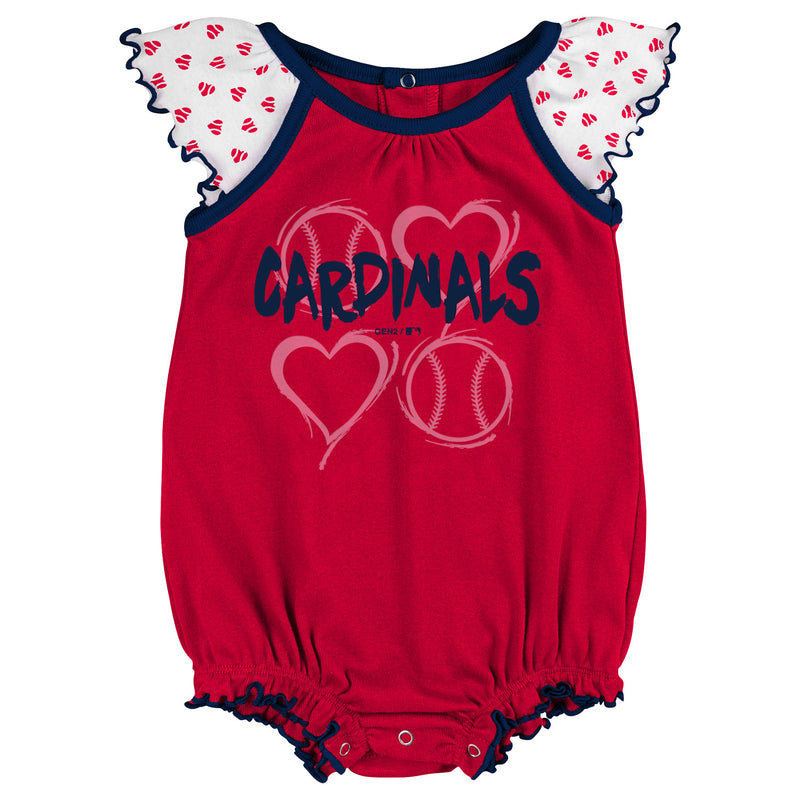 Cardinals Baby Girl Hearts Duo Bodysuit Set