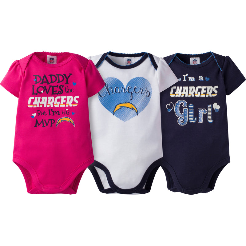 Chargers Girls 3 Pack Short Sleeved Onesies