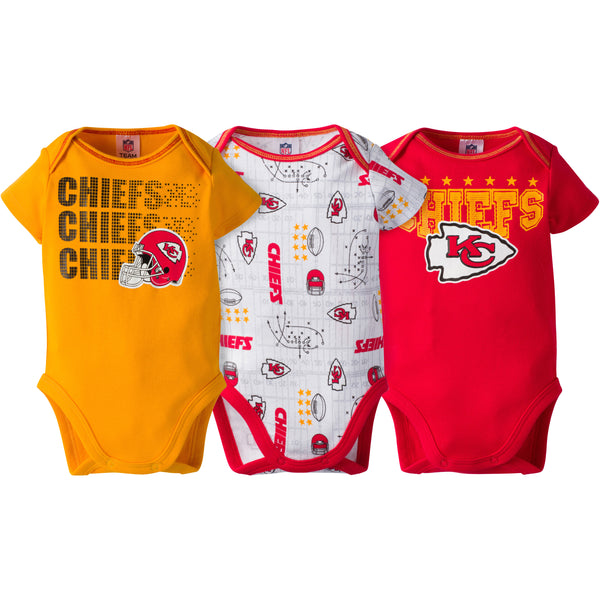 NFL Kansas City Chiefs Baby Girls Bodysuit, Pant and Cap Outfit Set,  3-Piece 