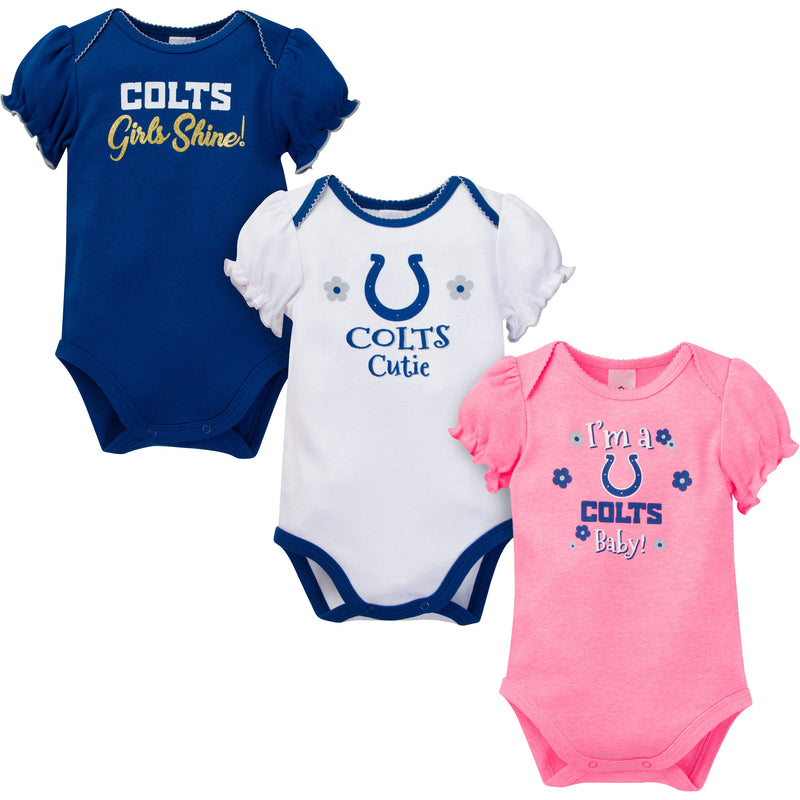 Indianapolis Colts Girls Shine 3 Pack Short Sleeved Bodysuit Set