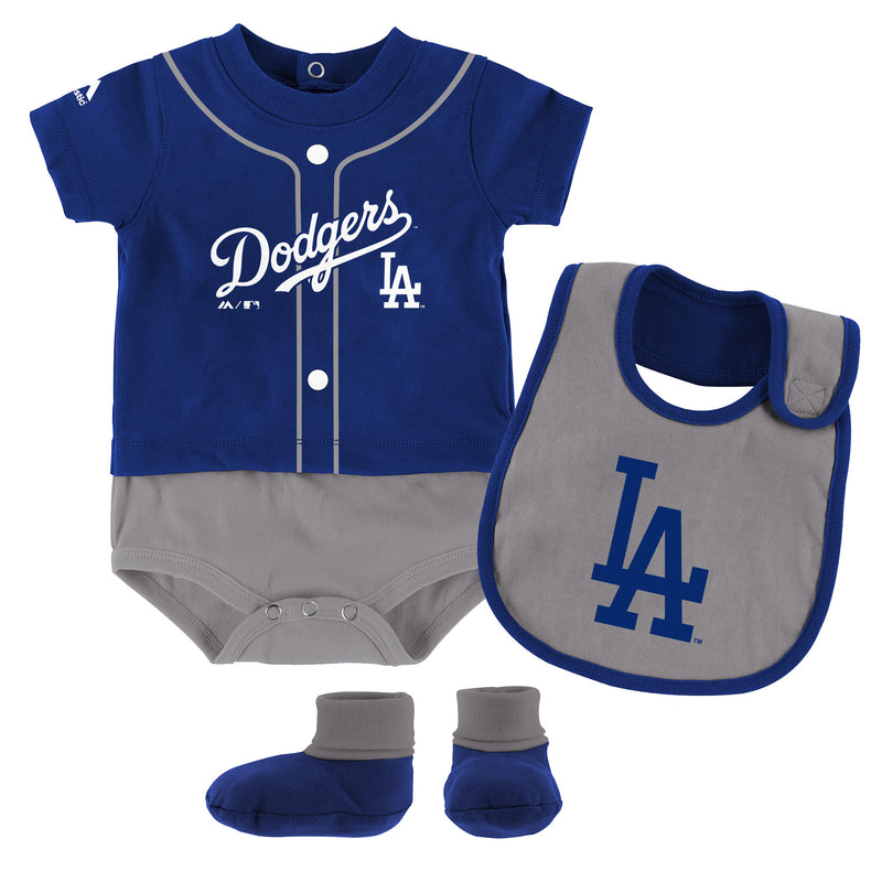 Dodgers Baby Ball Player Creeper Bib and Bootie Set