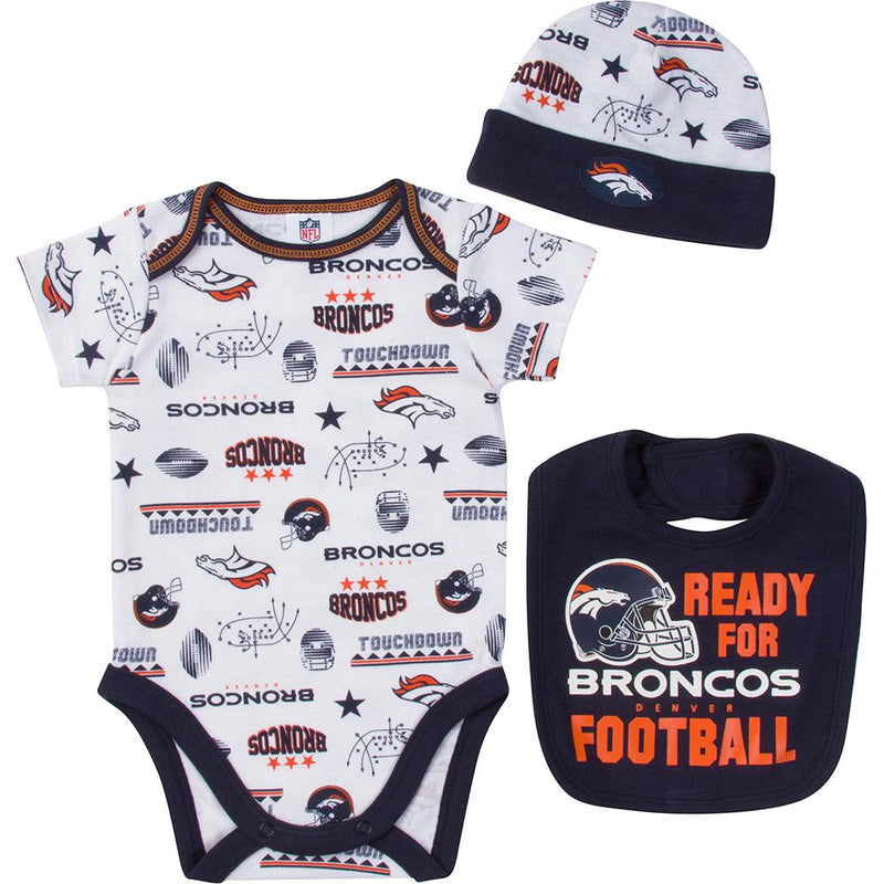 Broncos Baby Boy Bodysuit, Cap and Bib Set