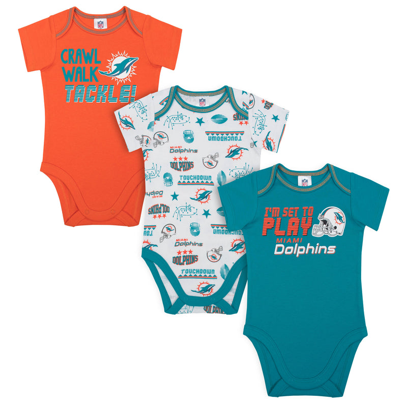 Dolphins All Set To Play 3 Pack Short Sleeved Onesies