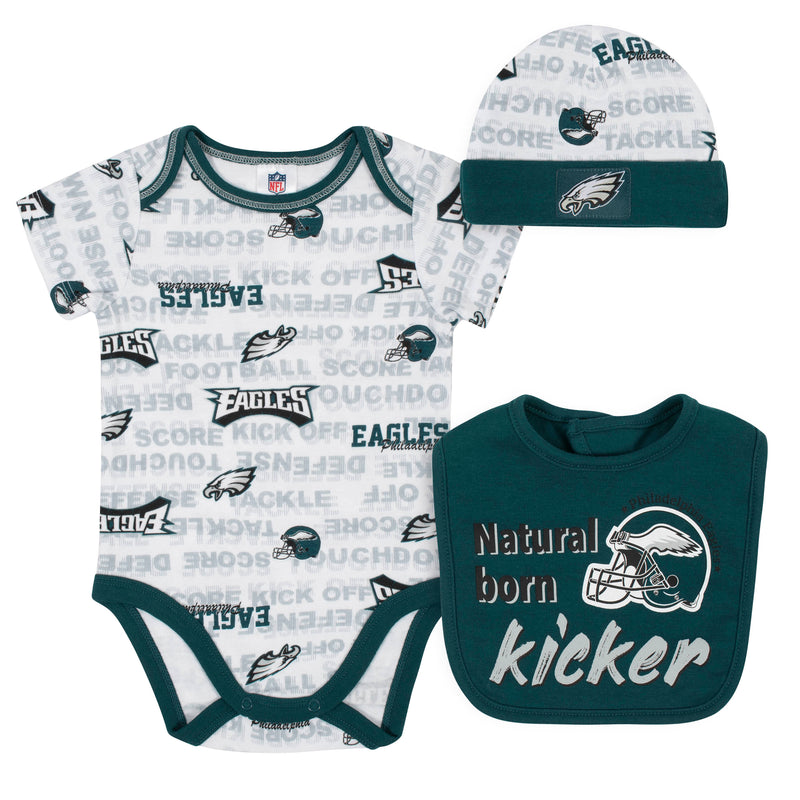 Eagles Baby Boy Bodysuit, Bib & Cap Set