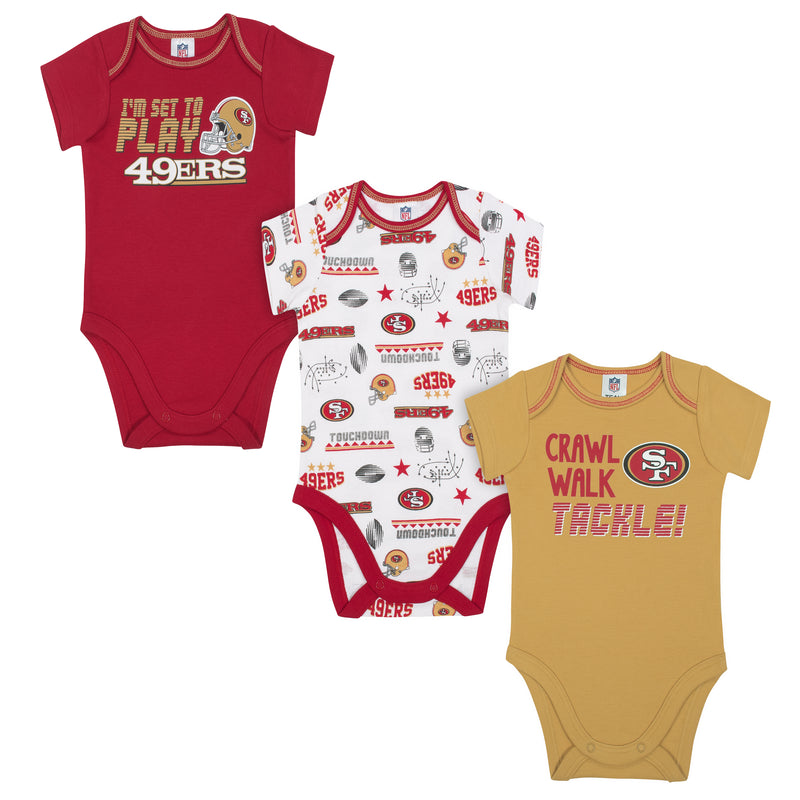 49ers All Set To Play 3 Pack Short Sleeved Onesies Bodysuits
