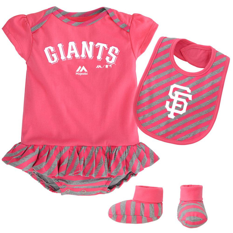 Giants Girl Pink Striped Bib, Bootie and Creeper Set