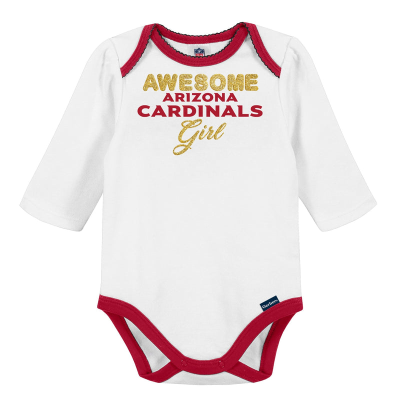 3-Piece Baby Girls Cardinals Bodysuit, Footed Pant, & Cap Set