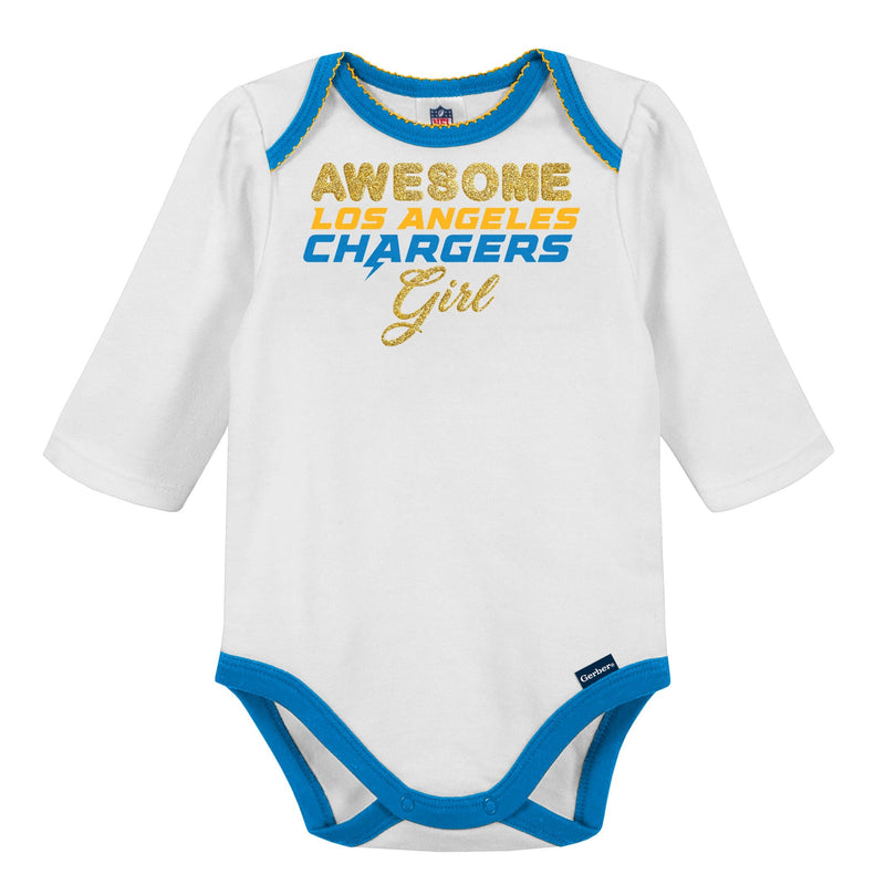 3-Piece Baby Girls Chargers Bodysuit, Footed Pant, & Cap Set