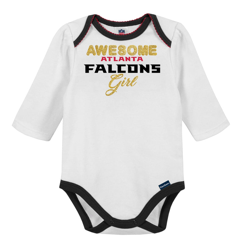 3-Piece Baby Girls Falcons Bodysuit, Footed Pant, & Cap Set