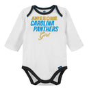 3-Piece Baby Girls Panthers Bodysuit, Footed Pant, & Cap Set