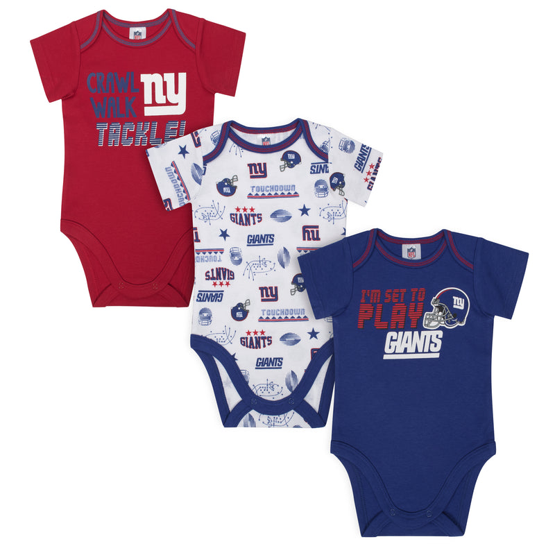 Giants All Set To Play 3 Pack Short Sleeved Onesies Bodysuits