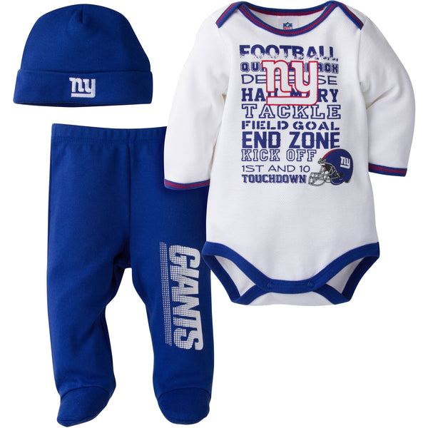 NY Giants Baby Boy Onesie, Footed Pant & Cap Set – babyfans