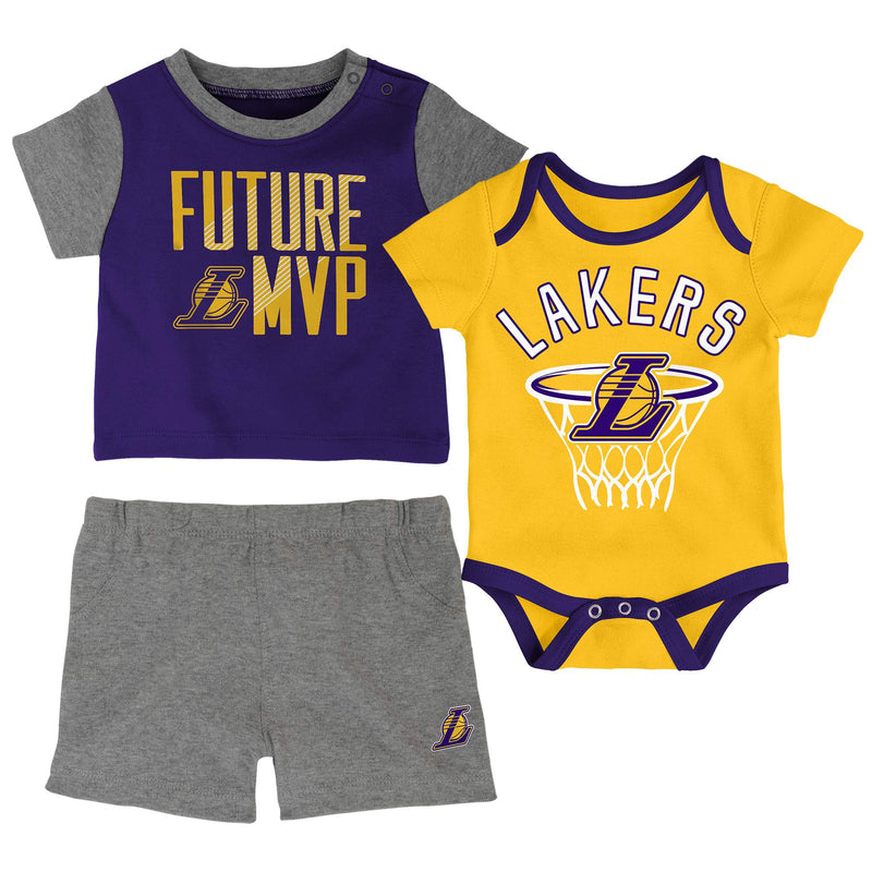 Lakers 3 PC Bodysuit, Shirt and Shorts Set
