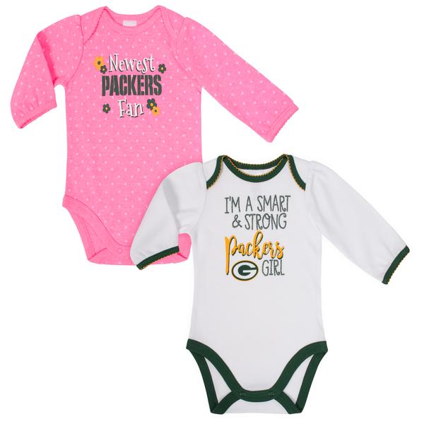 Packers Baby Girl Long Sleeve Bodysuit, 2-pack