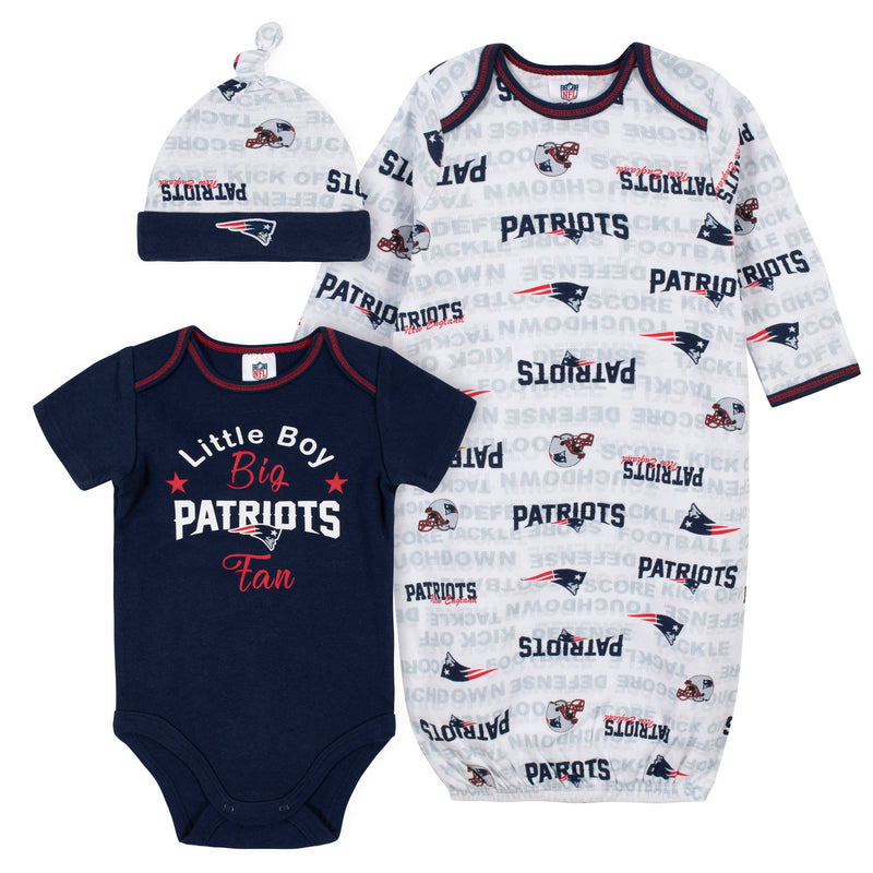 Patriots Baby Boy Bodysuit, Gown & Cap Set