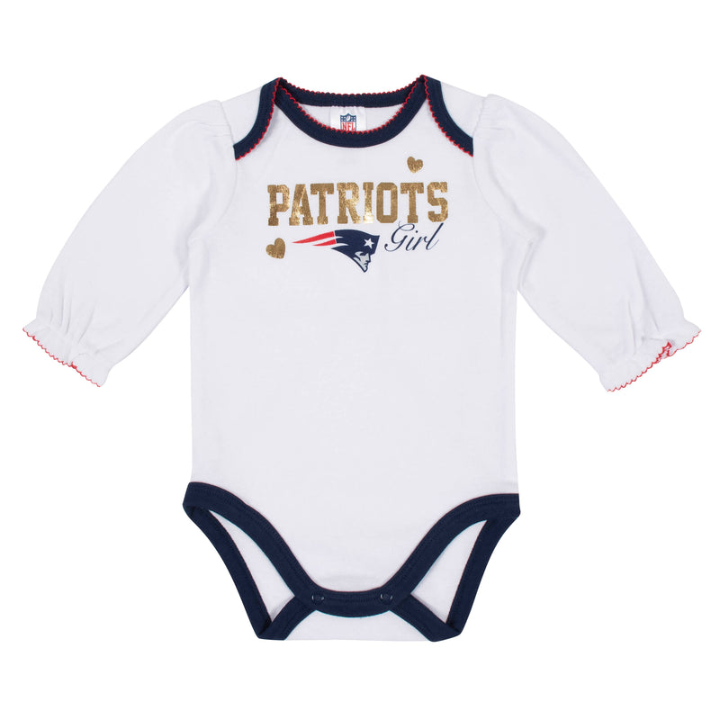 New England Patriots Baby Girl Long Sleeve Bodysuits