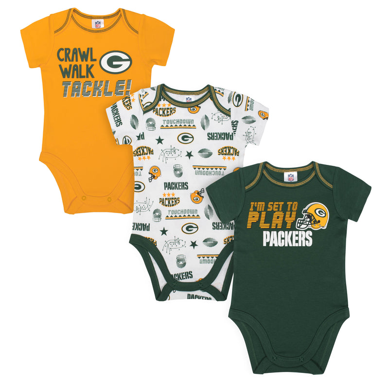 Packers All Set To Play 3 Pack Short Sleeved Onesies Bodysuits