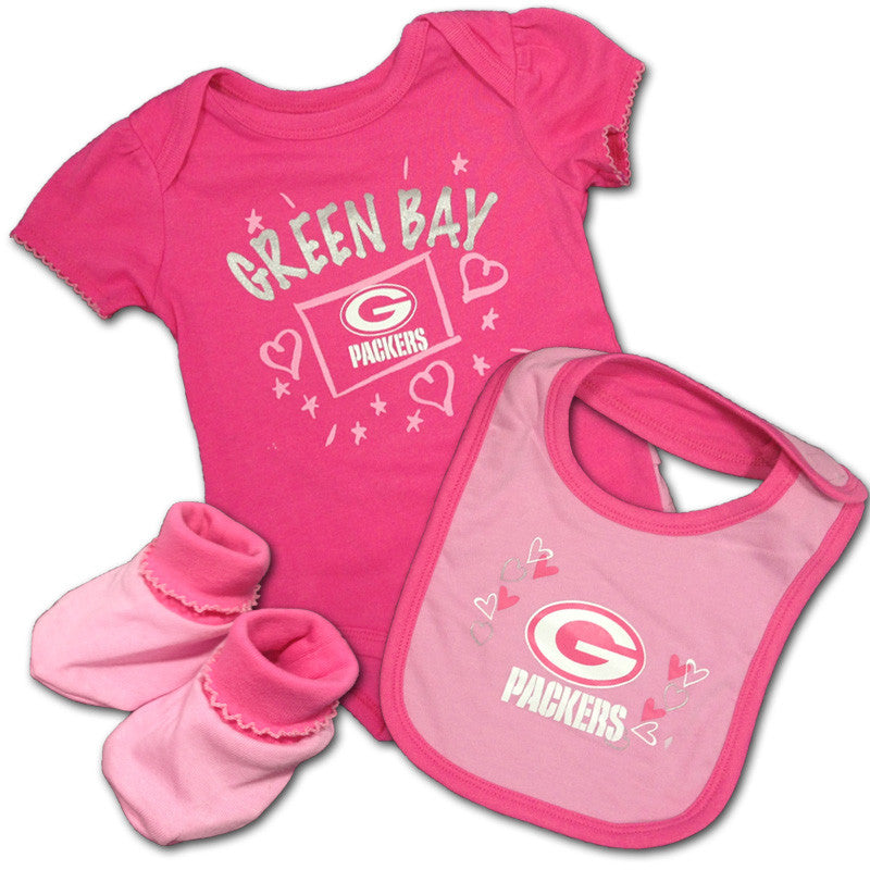 Baby Packers Pink Creeper, Bib & Bootie Set