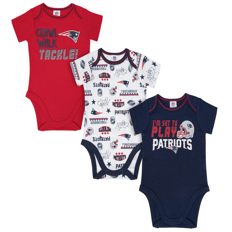 Patriots All Set To Play 3 Pack Short Sleeved Onesies