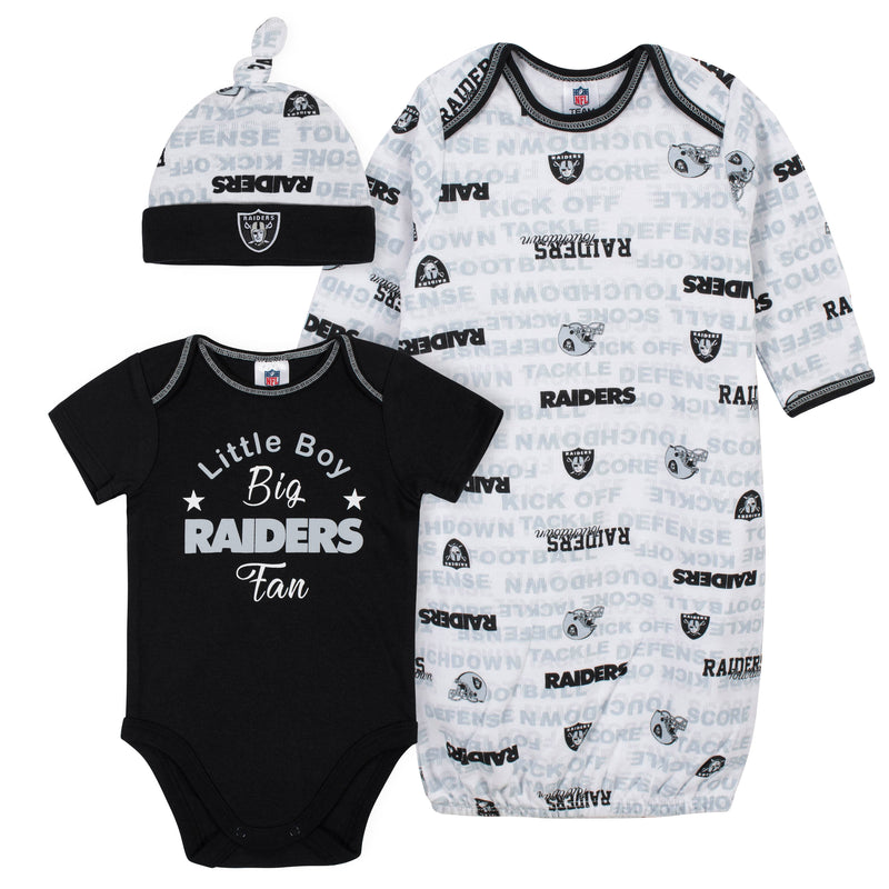 Raiders Baby Boy Bodysuit, Gown & Cap Set