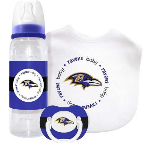 Ravens Pacifier, Bib and Bottle Set