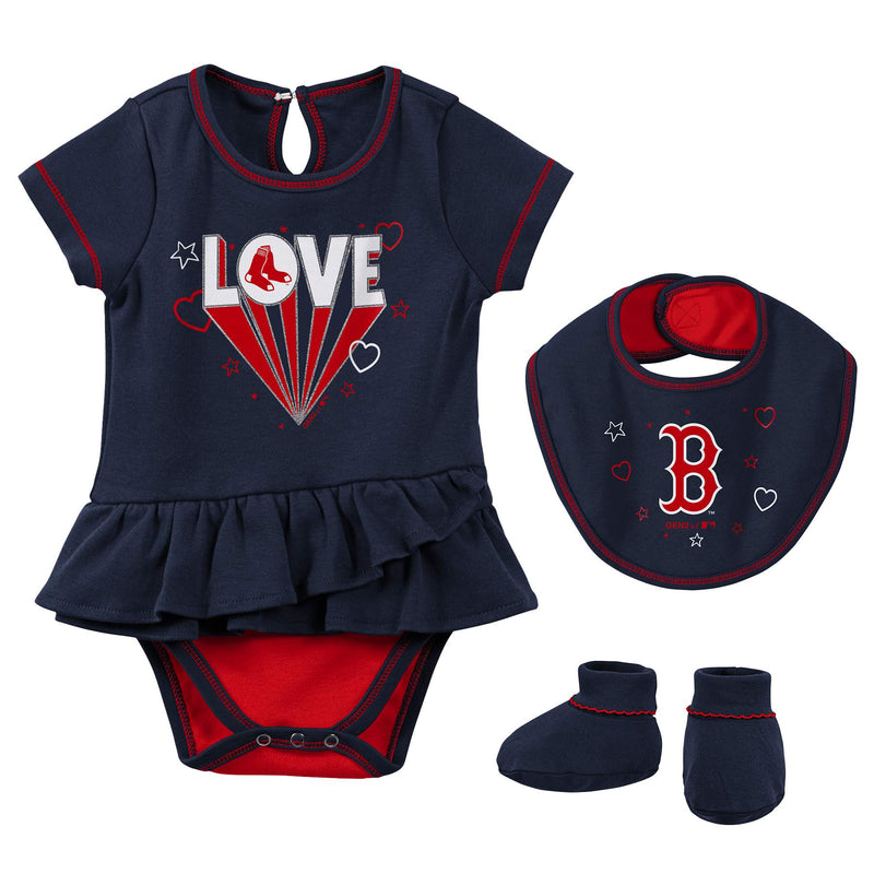 Red Sox Girl Bodysuit, Bib and Bootie Set